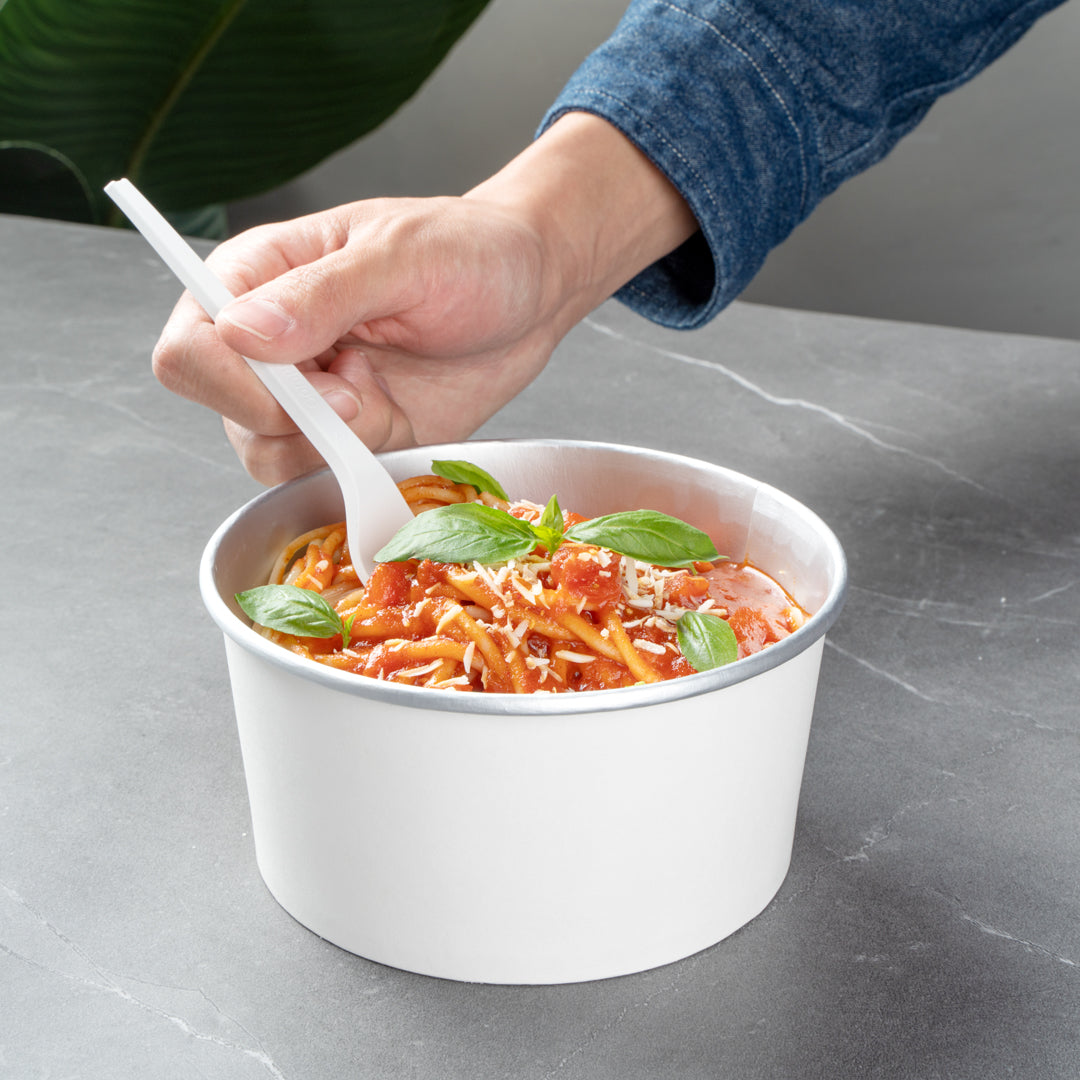 Foil Lux 33 oz White Paper Take Out Container - with Foil Interior - 6" x 6" x 3" - 200 count box