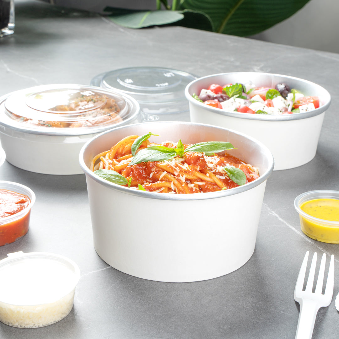Foil Lux 33 oz White Paper Take Out Container - with Foil Interior - 6" x 6" x 3" - 200 count box