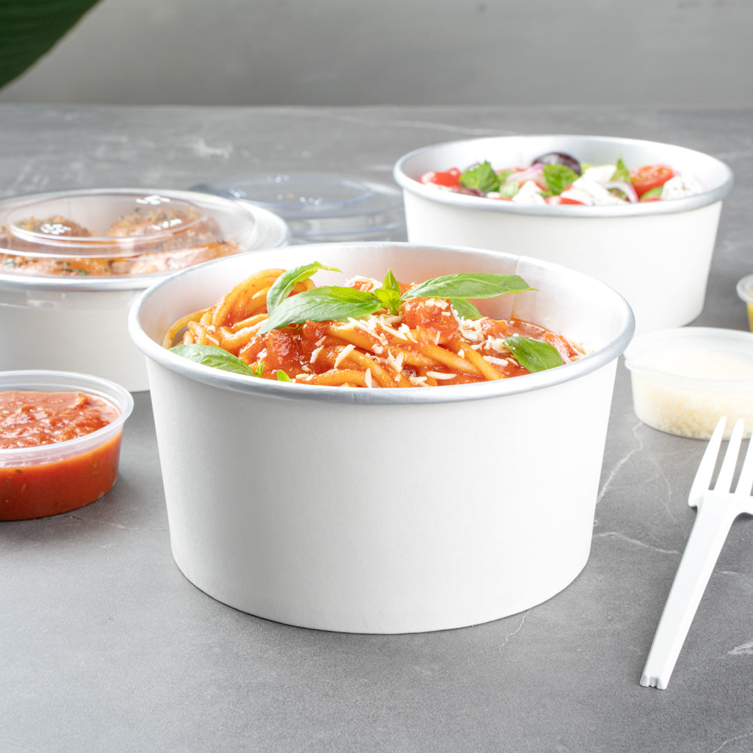 Foil Lux 33 oz White Paper Take Out Container - with Foil Interior - 6" x 6" x 3" - 200 count box