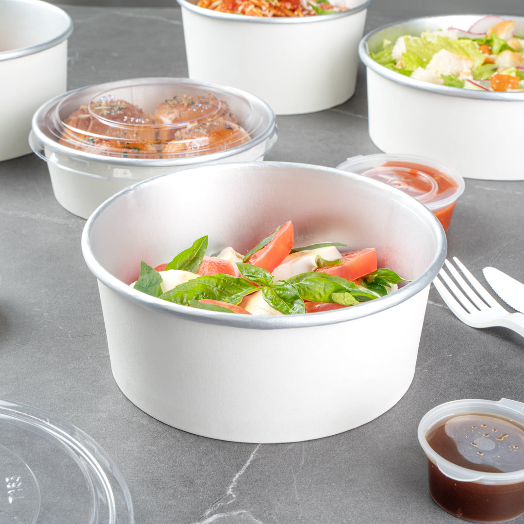 Foil Lux 37 oz White Paper Take Out Container - with Foil Interior - 6 1/2" x 6 1/2" x 2 1/2" - 200 count box