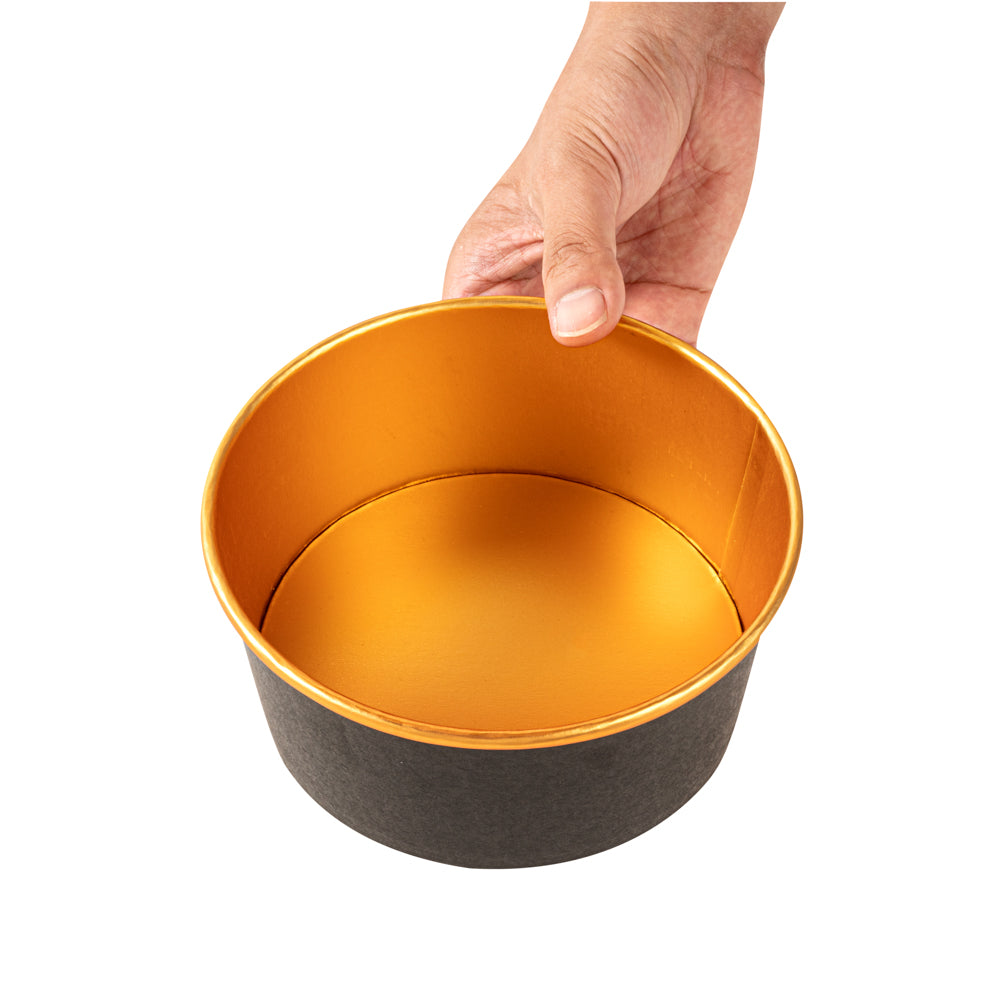 Foil Lux 42 oz Black And Gold Paper Take Out Container - with Foil Interior - 6 1/2" x 6 1/2" x 3" - 50 count box