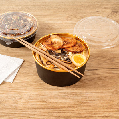 Foil Lux 42 oz Black And Gold Paper Take Out Container - with Foil Interior - 6 1/2" x 6 1/2" x 3" - 200 count box