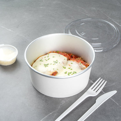 Foil Lux 42 oz White Paper Take Out Container - with Foil Interior - 6 1/2" x 6 1/2" x 3" - 200 count box