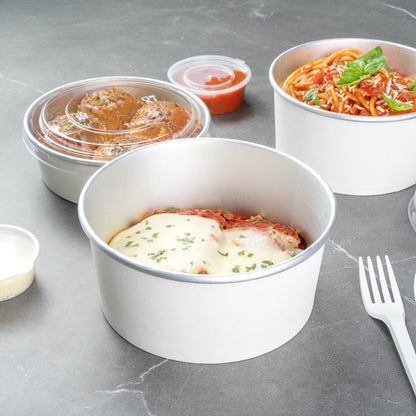 Foil Lux 42 oz White Paper Take Out Container - with Foil Interior - 6 1/2" x 6 1/2" x 3" - 200 count box