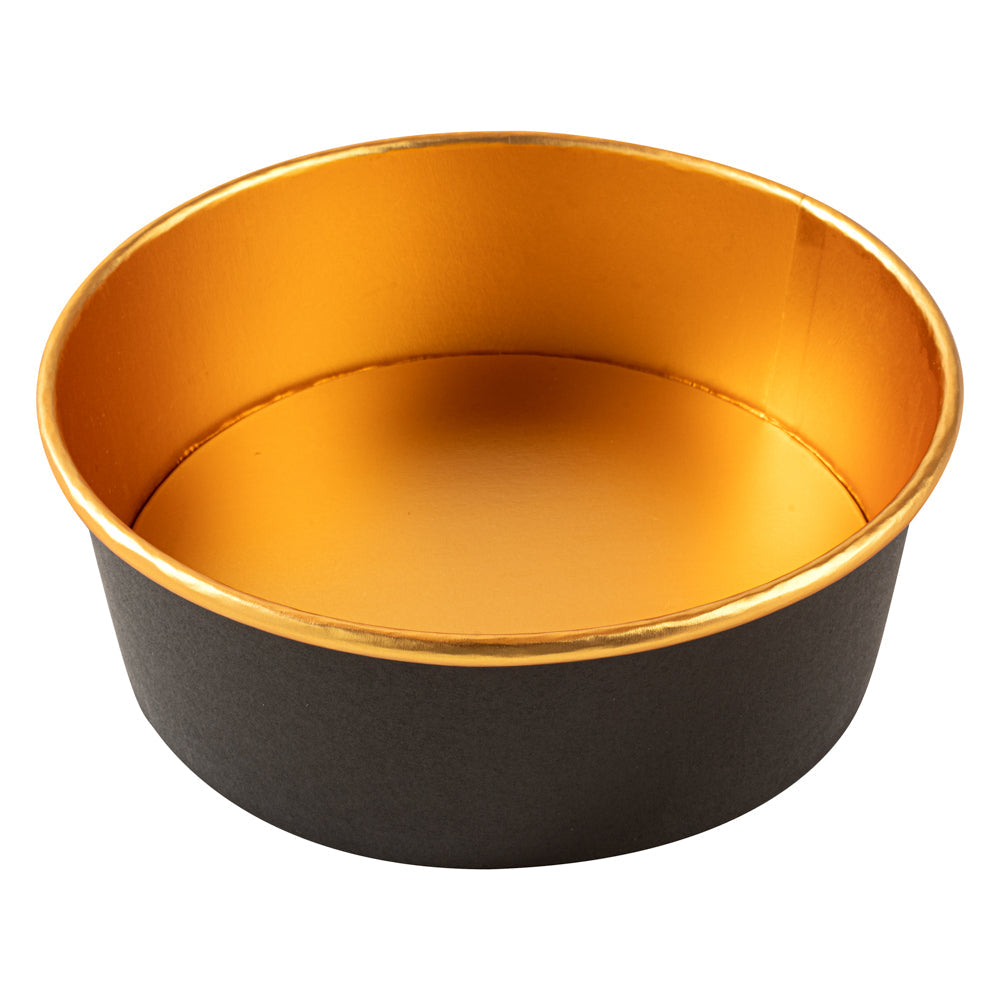 Foil Lux 45 oz Black And Gold Paper Take Out Container - with Foil Interior - 7 1/4" x 7 1/4" x 2 1/2" - 200 count box