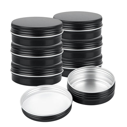 Chef 101 2 oz Round Black Tin Container - with Screw Lid - 10 count box