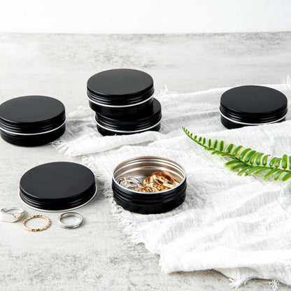 Chef 101 2 oz Round Black Tin Container - with Screw Lid - 10 count box