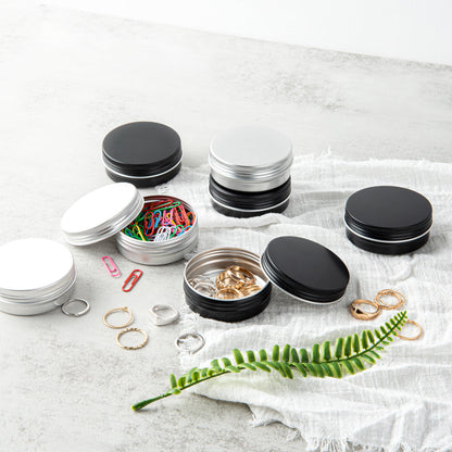 Chef 101 2 oz Round Black Tin Container - with Screw Lid - 10 count box