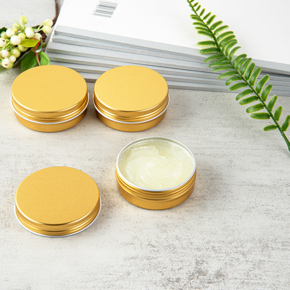 Chef 101 2 oz Round Gold Tin Container - with Screw Lid - 10 count box