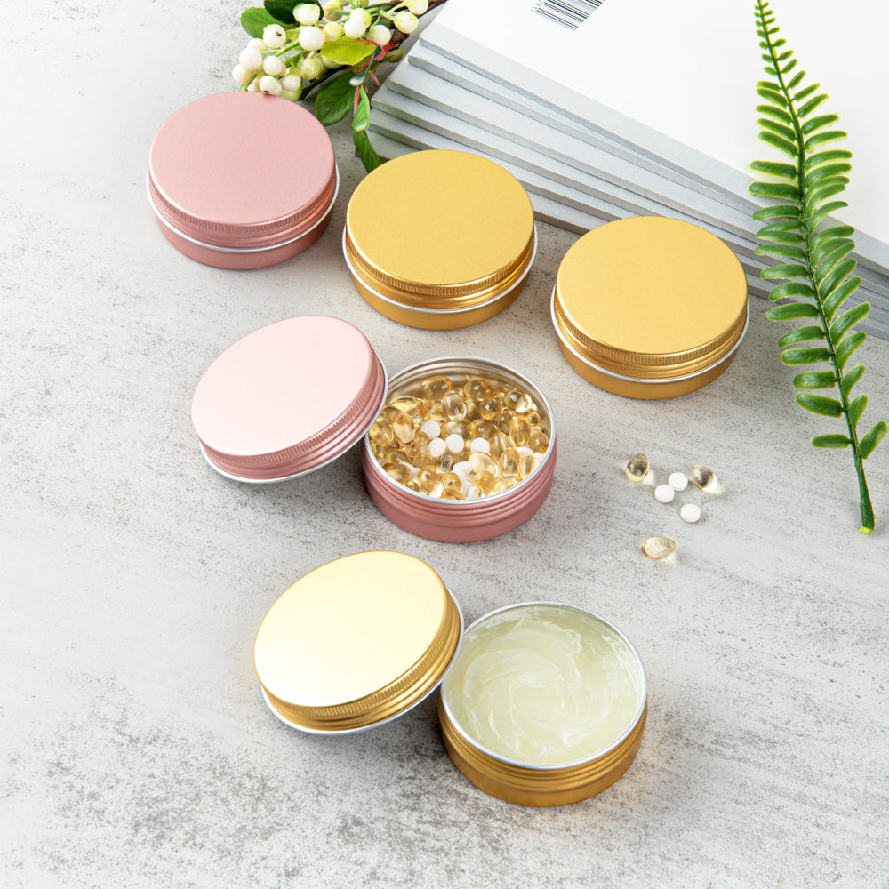 Chef 101 2 oz Round Gold Tin Container - with Screw Lid - 100 count box