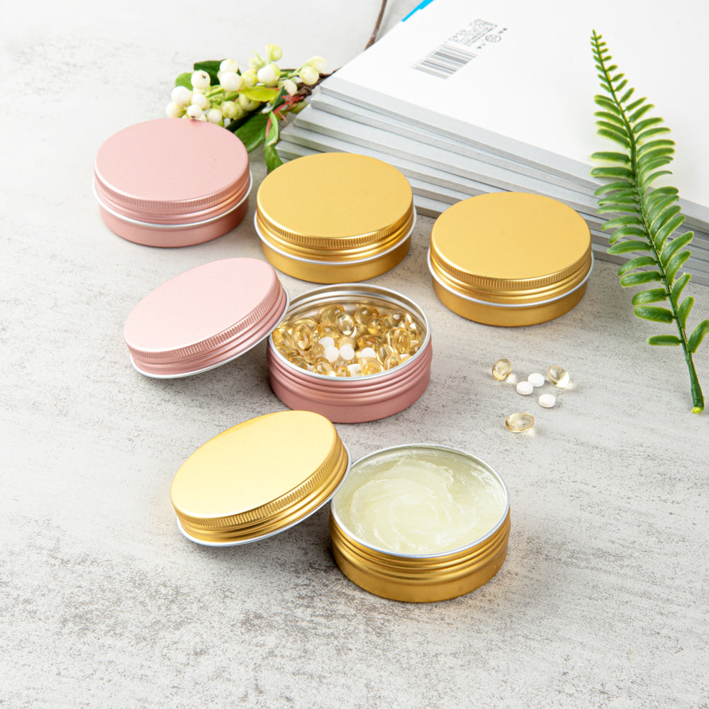 Chef 101 2 oz Round Gold Tin Container - with Screw Lid - 100 count box