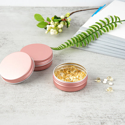 Chef 101 2 oz Round Rose Gold Tin Container - with Screw Lid - 10 count box