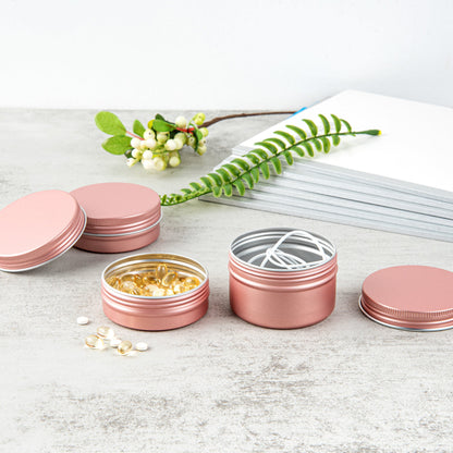 Chef 101 2 oz Round Rose Gold Tin Container - with Screw Lid - 10 count box