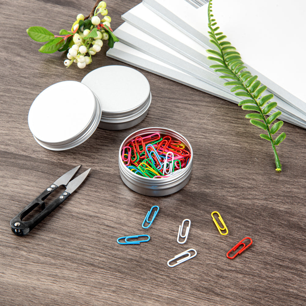 Chef 101 2 oz Round Silver Tin Container - with Screw Lid - 100 count box