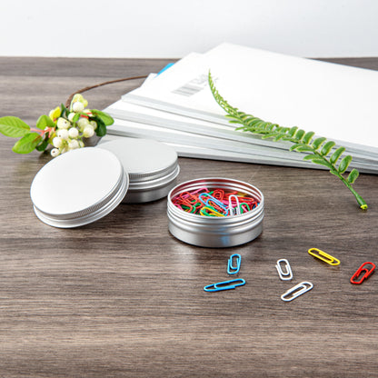 Chef 101 2 oz Round Silver Tin Container - with Screw Lid - 100 count box