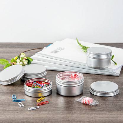 Chef 101 2 oz Round Silver Tin Container - with Screw Lid - 100 count box