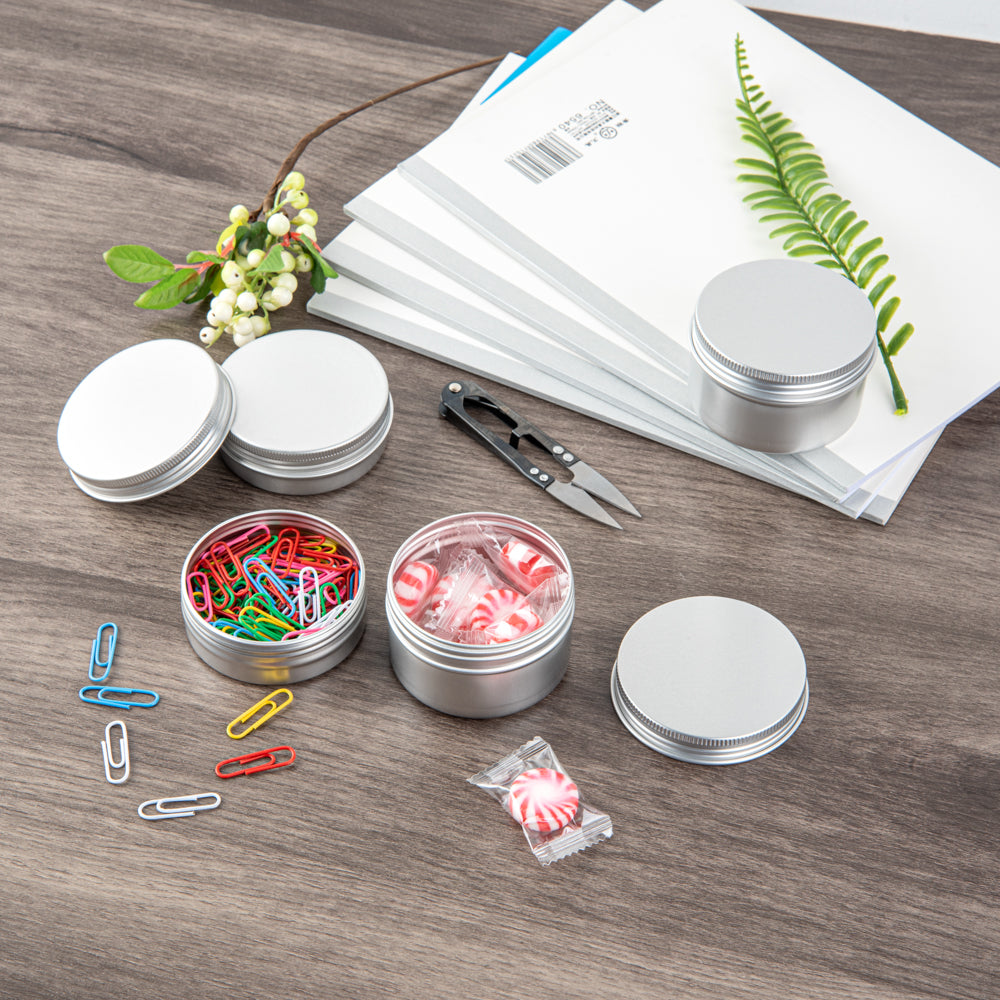 Chef 101 2 oz Round Silver Tin Container - with Screw Lid - 100 count box