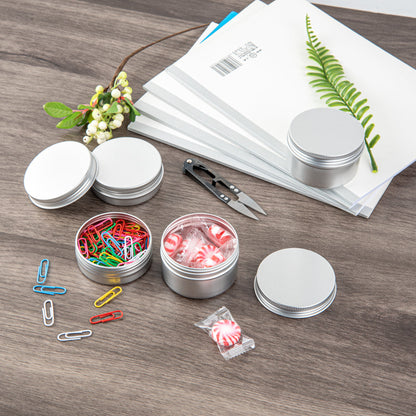 Chef 101 2 oz Round Silver Tin Container - with Screw Lid - 100 count box