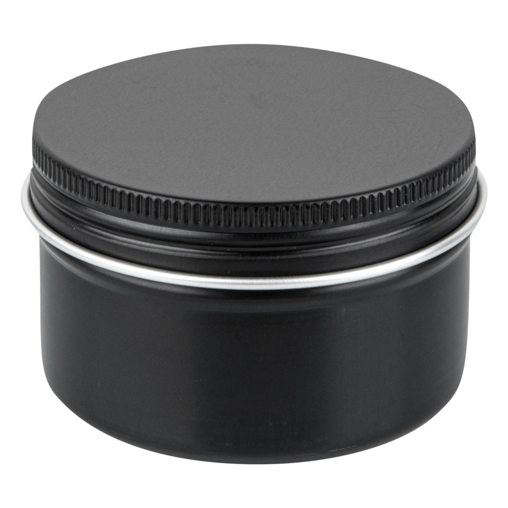 Chef 101 4 oz Round Black Tin Container - with Screw Lid - 100 count box