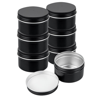 Chef 101 4 oz Round Black Tin Container - with Screw Lid - 10 count box
