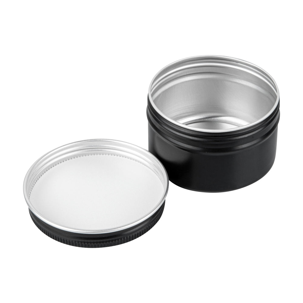 Chef 101 4 oz Round Black Tin Container - with Screw Lid - 10 count box