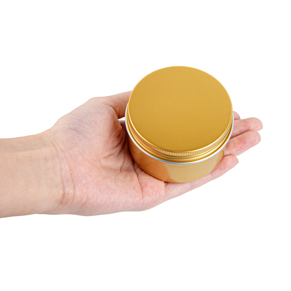 Chef 101 4 oz Round Gold Tin Container - with Screw Lid - 10 count box