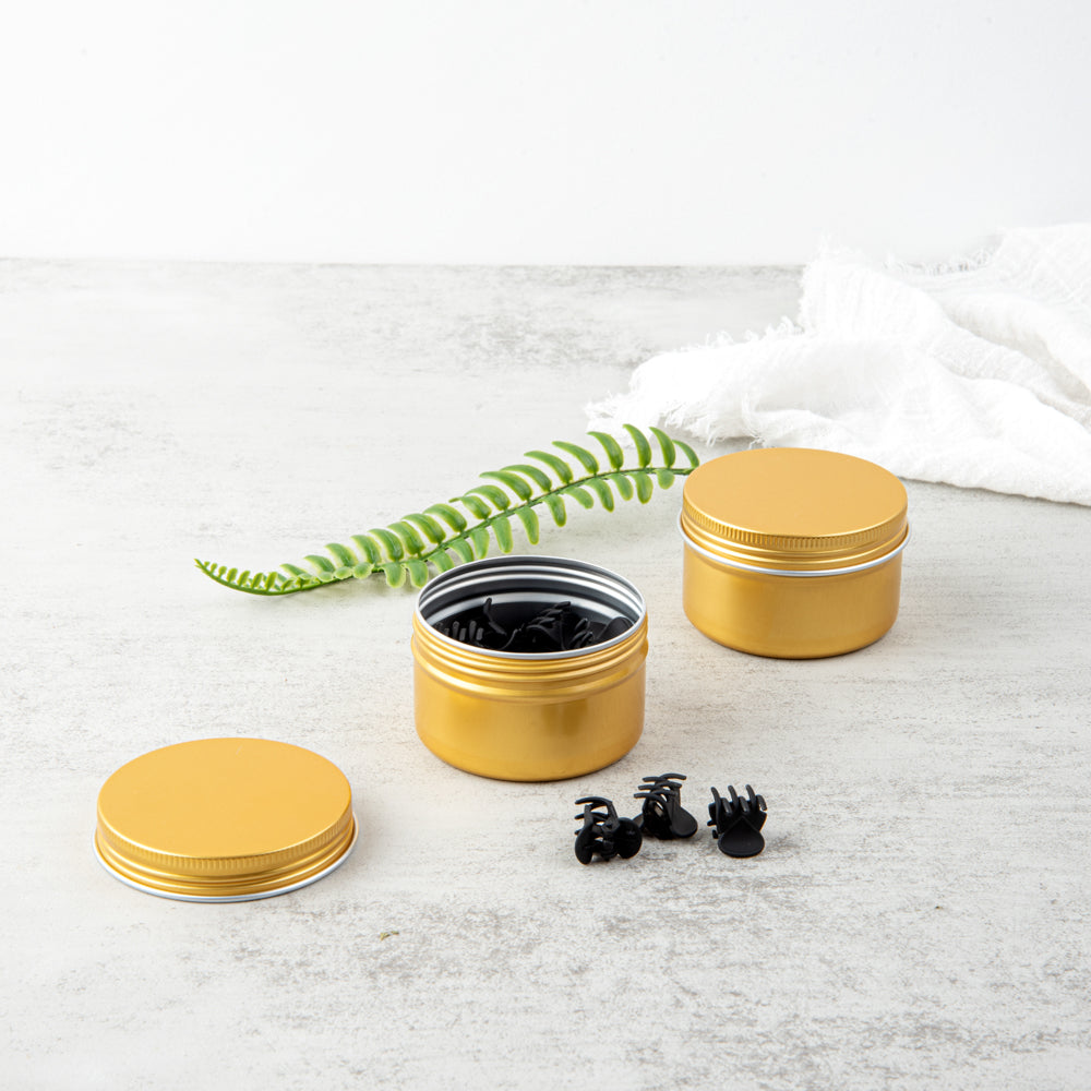 Chef 101 4 oz Round Gold Tin Container - with Screw Lid - 10 count box