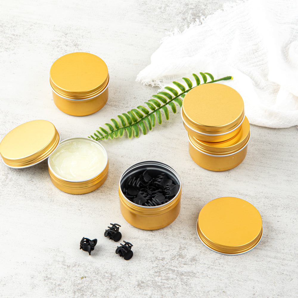 Chef 101 4 oz Round Gold Tin Container - with Screw Lid - 10 count box