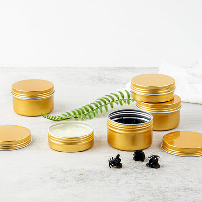 Chef 101 4 oz Round Gold Tin Container - with Screw Lid - 10 count box