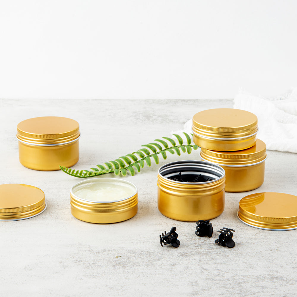 Chef 101 4 oz Round Gold Tin Container - with Screw Lid - 100 count box