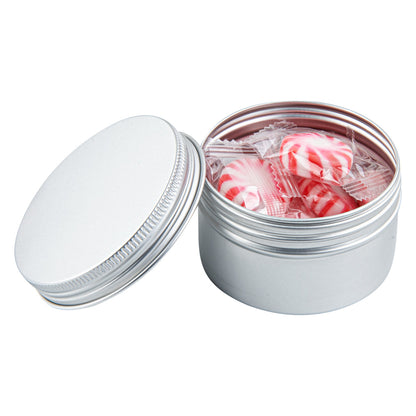 Chef 101 4 oz Round Silver Tin Container - with Screw Lid - 10 count box