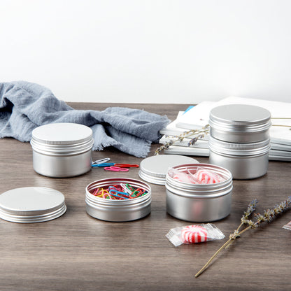Chef 101 4 oz Round Silver Tin Container - with Screw Lid - 10 count box