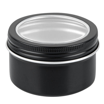 Chef 101 4 oz Round Black Tin Container - with Window Lid - 100 count box
