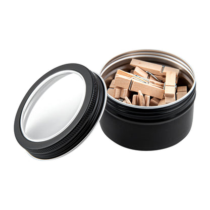 Chef 101 4 oz Round Black Tin Container - with Window Lid - 100 count box