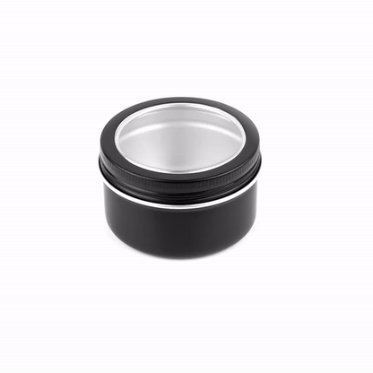 Chef 101 4 oz Round Black Tin Container - with Window Lid - 100 count box