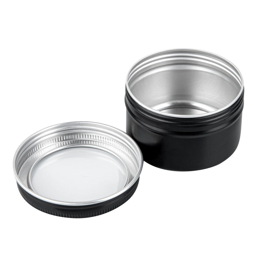 Chef 101 4 oz Round Black Tin Container - with Window Lid - 100 count box