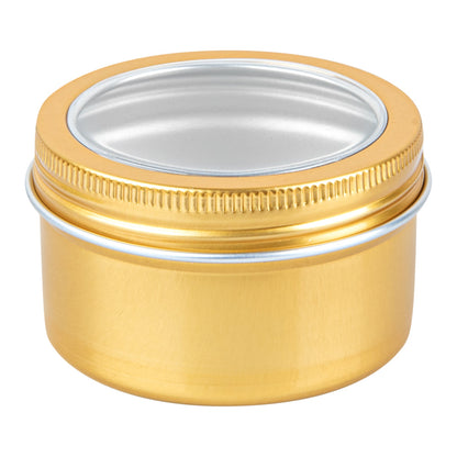 Chef 101 4 oz Round Gold Tin Container - with Window Lid - 10 count box