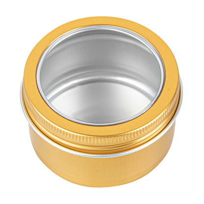 Chef 101 4 oz Round Gold Tin Container - with Window Lid - 100 count box