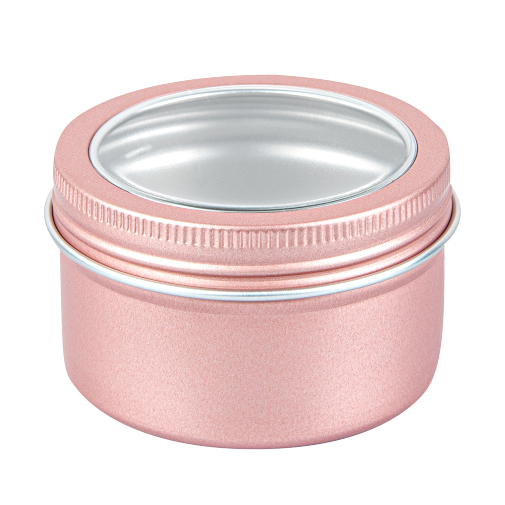 Chef 101 4 oz Round Rose Gold Tin Container - with Window Lid - 10 count box