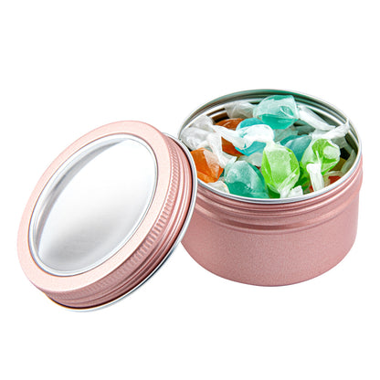 Chef 101 4 oz Round Rose Gold Tin Container - with Window Lid - 10 count box