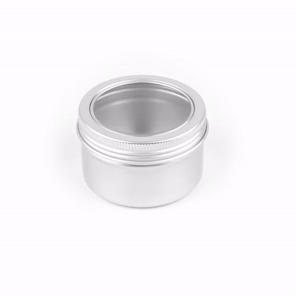Chef 101 4 oz Round Silver Tin Container - with Window Lid - 10 count box