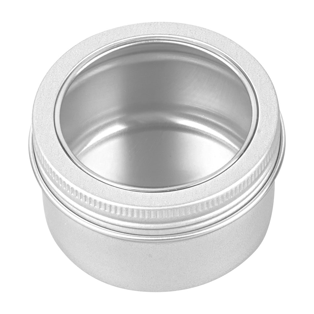 Chef 101 4 oz Round Silver Tin Container - with Window Lid - 10 count box