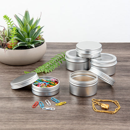 Chef 101 4 oz Round Silver Tin Container - with Window Lid - 10 count box