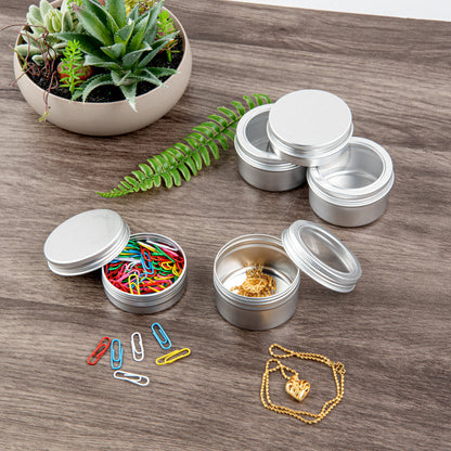Chef 101 4 oz Round Silver Tin Container - with Window Lid - 100 count box