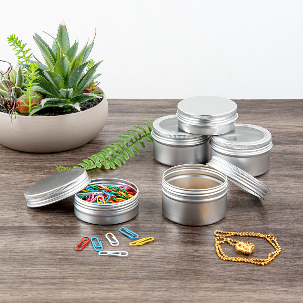 Chef 101 4 oz Round Silver Tin Container - with Window Lid - 100 count box
