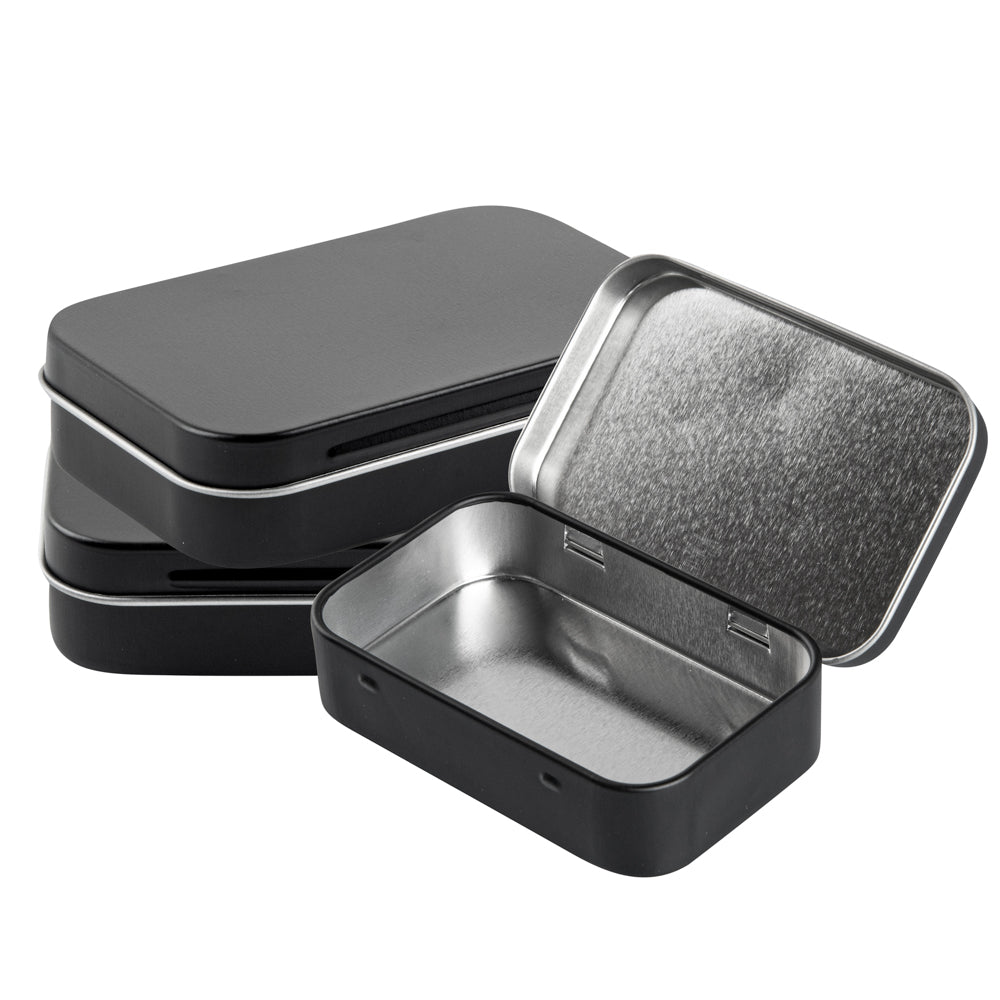 Chef 101 4 oz Rectangle Black Tin Container - with Hinged Lid - 10 count box