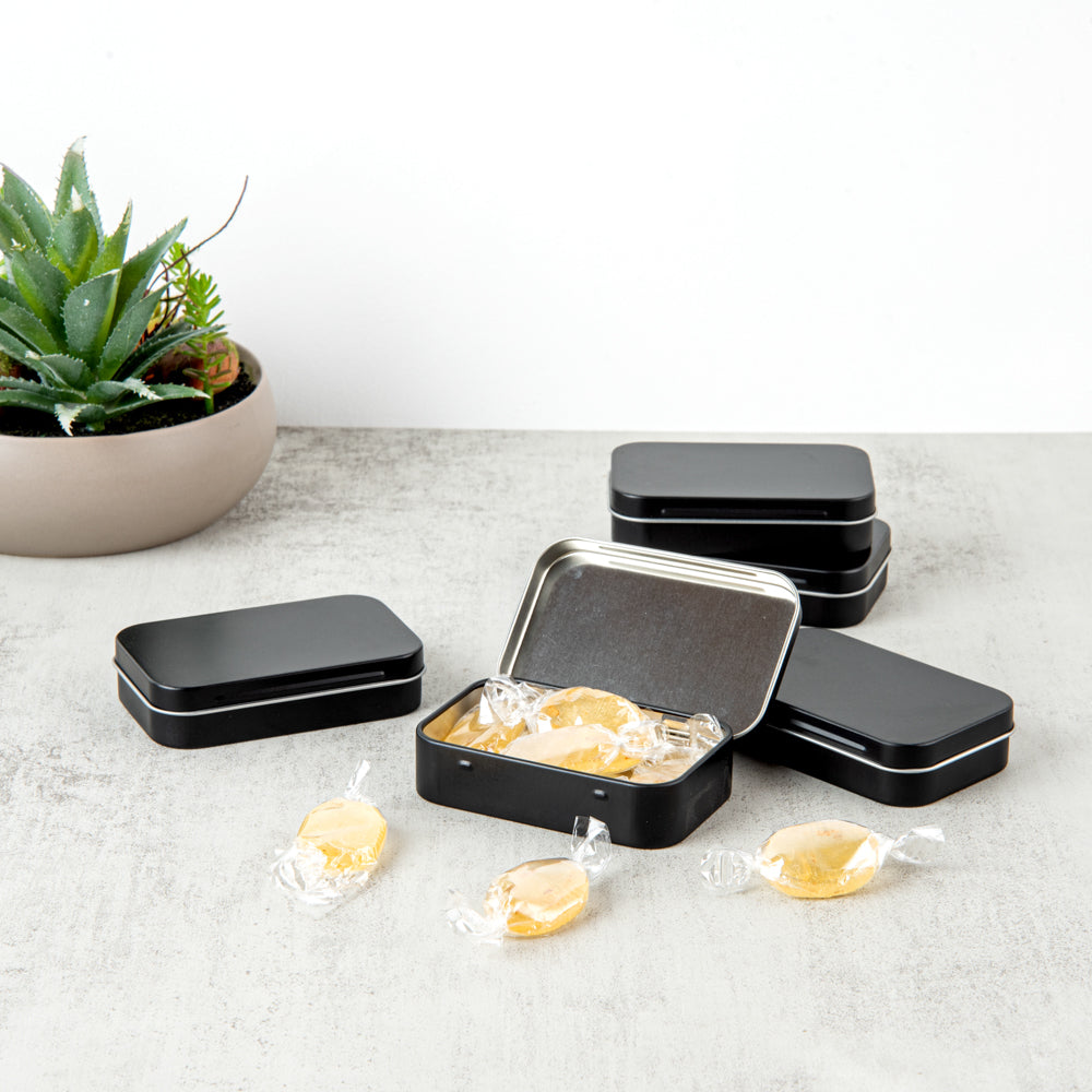 Chef 101 4 oz Rectangle Black Tin Container - with Hinged Lid - 100 count box