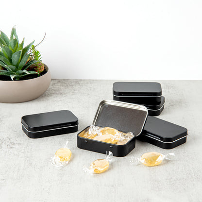 Chef 101 4 oz Rectangle Black Tin Container - with Hinged Lid - 100 count box