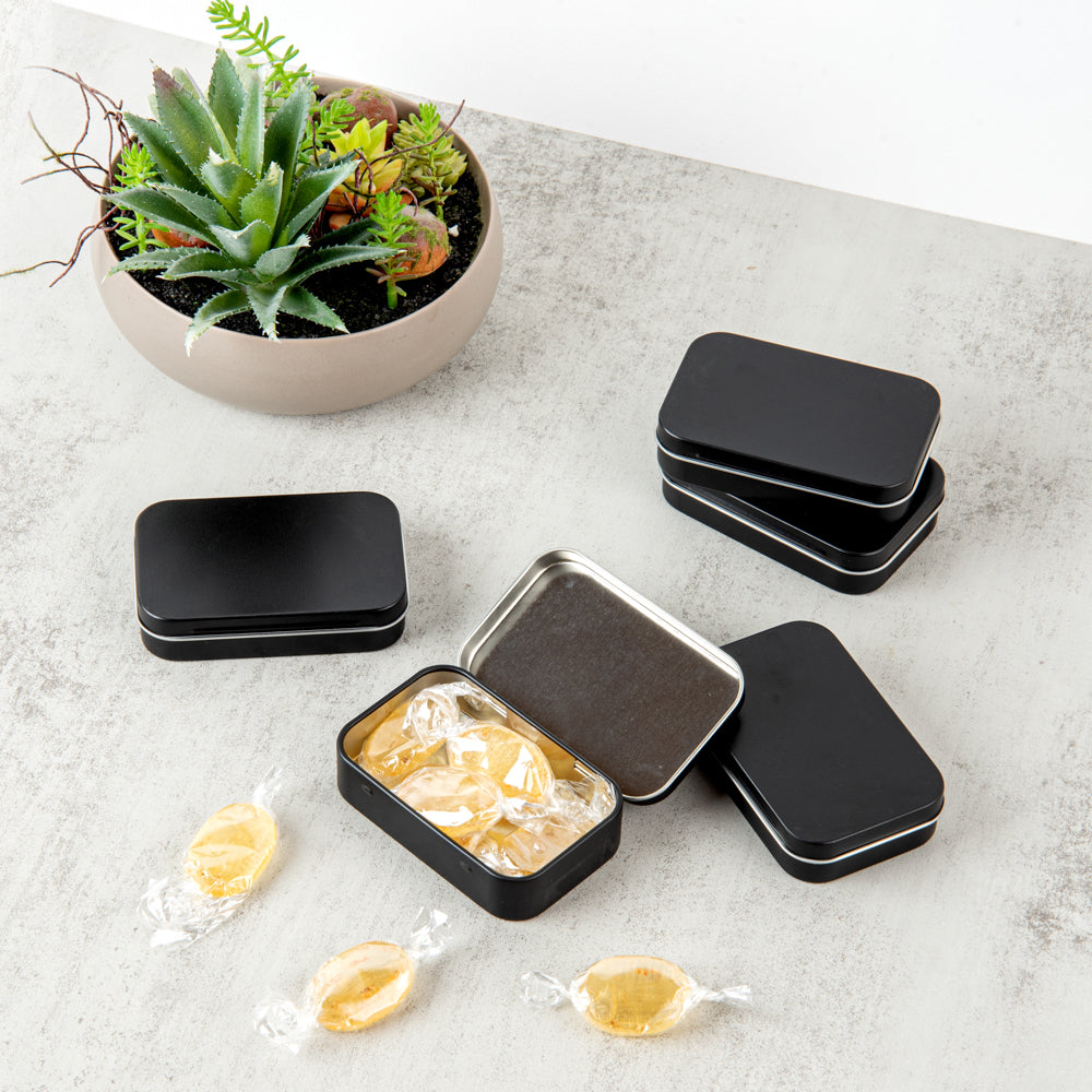 Chef 101 4 oz Rectangle Black Tin Container - with Hinged Lid - 100 count box