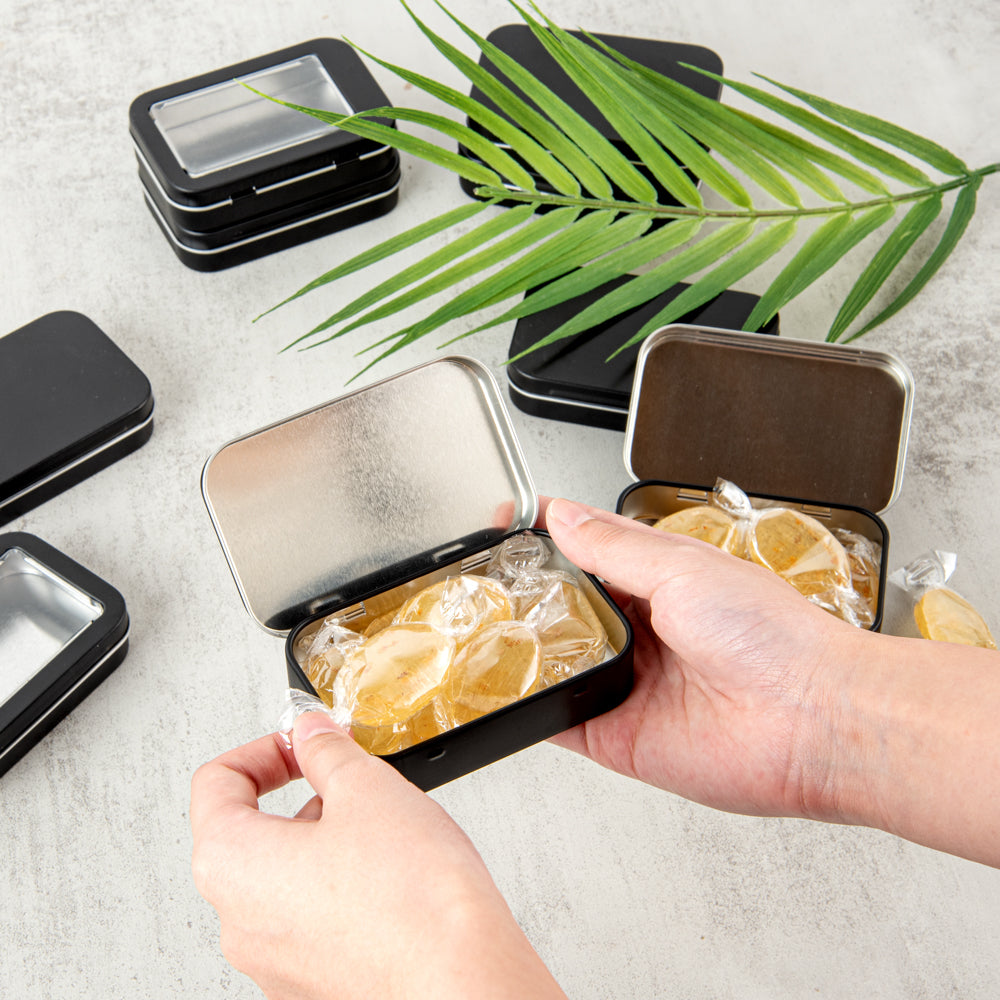 Chef 101 4 oz Rectangle Black Tin Container - with Hinged Lid - 100 count box